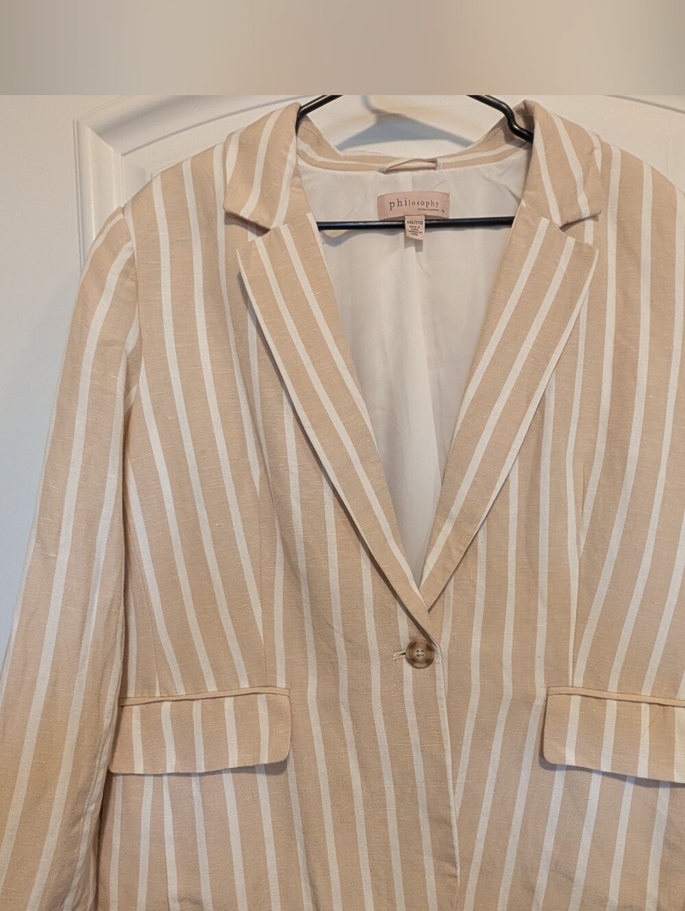 Philosophy Tan and White Striped Single-Button Blazer